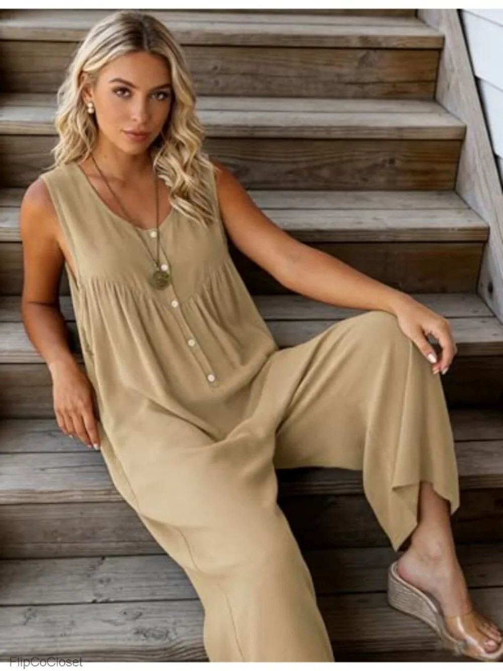 Womens Cotton Wide Leg Stretchy Jumpsuit Casual Romper Sleeveless
